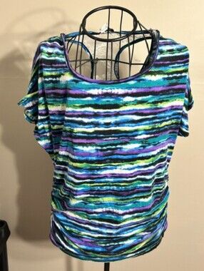 size large womens  purple lace back  blue   graphic tee t striped